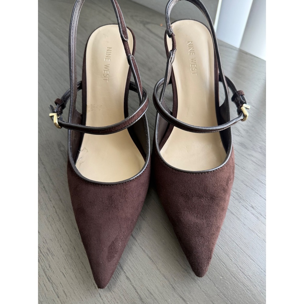 Nine West Women's Brown Suede Pointed Toe Slingback Heels Pumps Size 10M